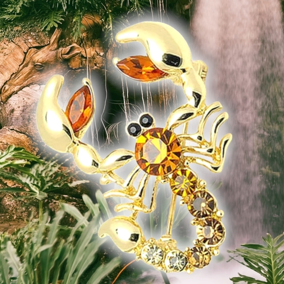 18K gold plated Orange and white crystal scorpion brooch - Picture 14 of 15